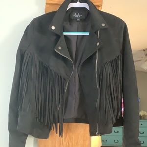 Black crop fringe jacket